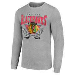 NHL Chicago Blackhawks Starter '80s Inspired Team Logo Long Sleeve T-Shirt - Heather Gray