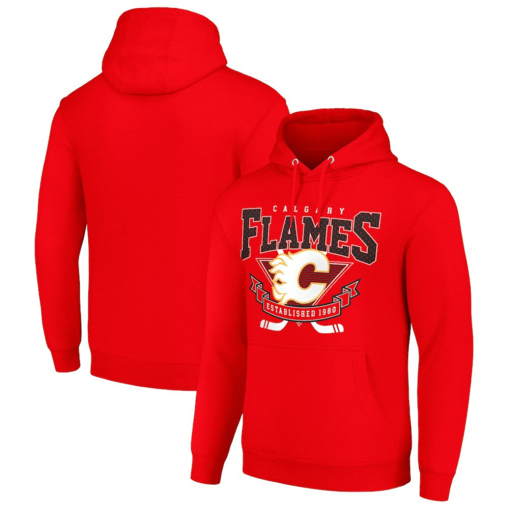 NHL Calgary Flames Starter Team Logo Graphic Fleece Tri-Blend Pullover Hoodie - Red