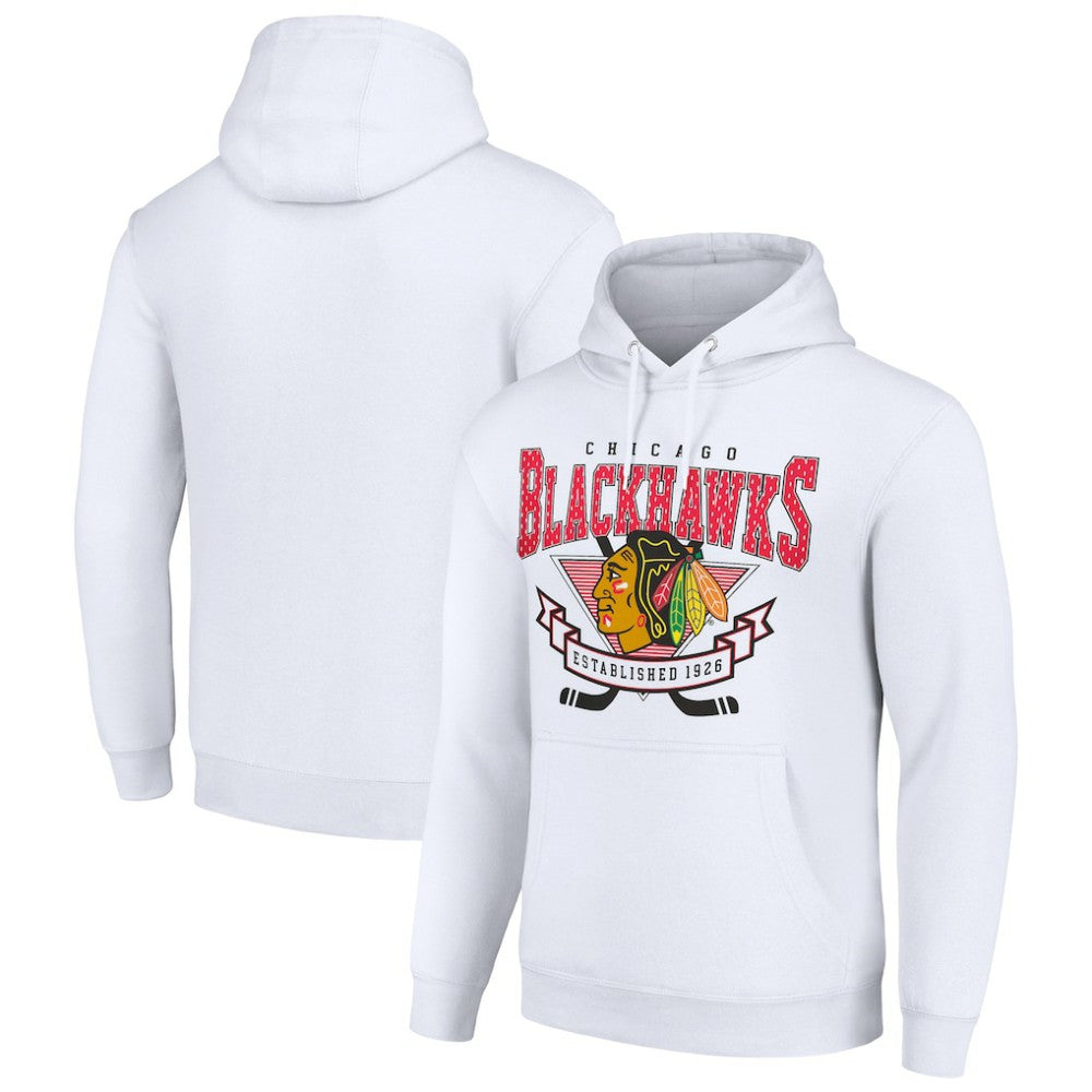 NHL Chicago Blackhawks Starter Team Logo Graphic Fleece Tri-Blend Pullover Hoodie - White