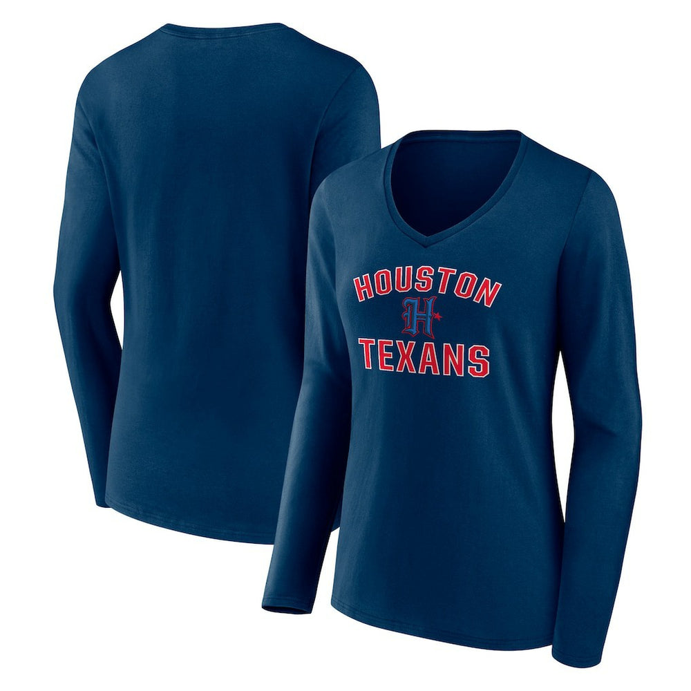 Houston Texans Women's Secondary Logo Victory Arch Long Sleeve V-Neck T-Shirt Navy
