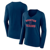 Houston Texans Women's Secondary Logo Victory Arch Long Sleeve V-Neck T-Shirt Navy