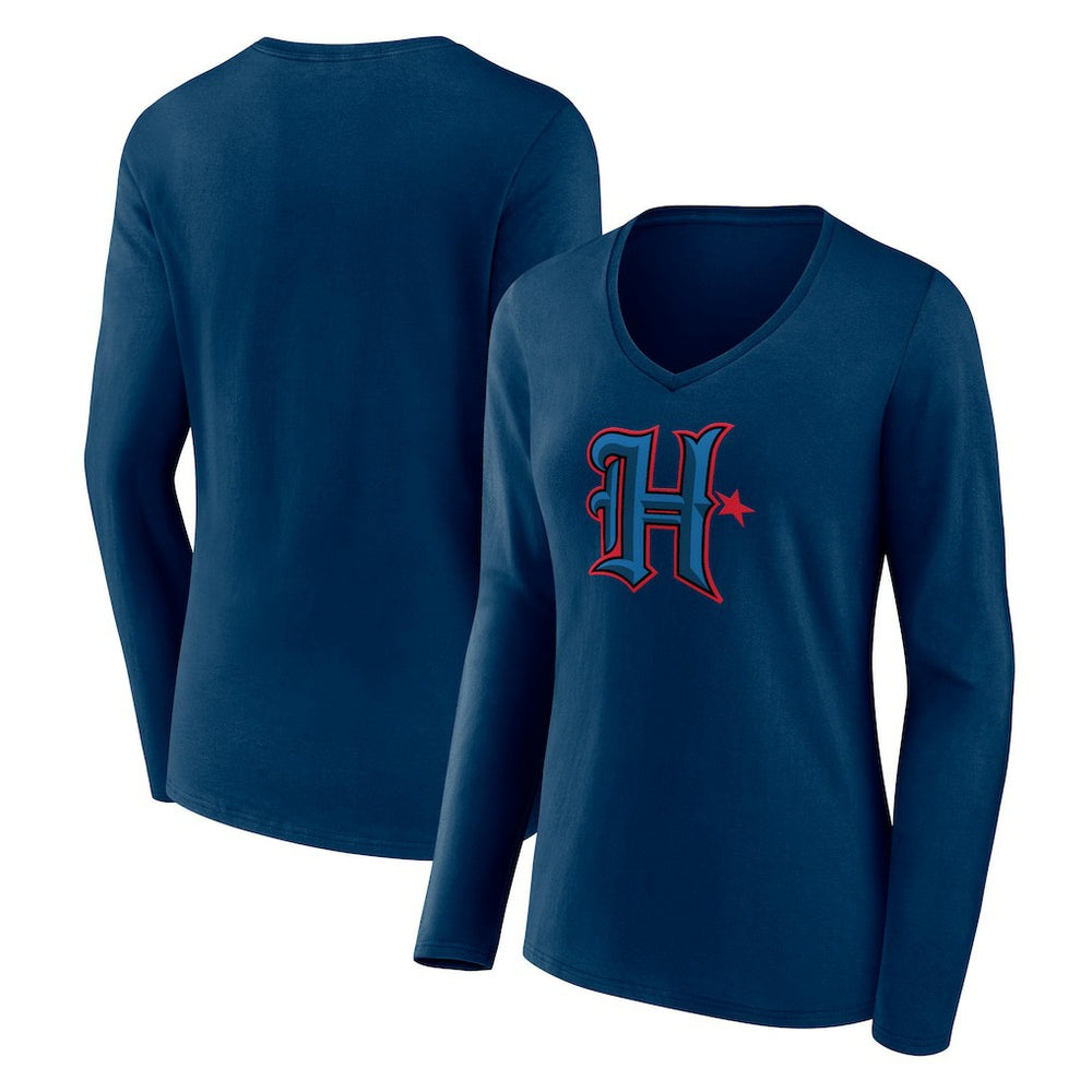 Houston Texans Women's Secondary Logo Long Sleeve V-Neck T-Shirt Navy