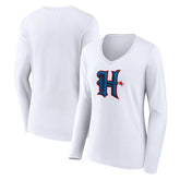 Houston Texans Women's Secondary Logo Long Sleeve V-Neck T-Shirt White