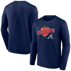Atlanta Braves Peach Long Sleeve T-Shirt - Navy T-shirts