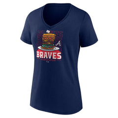 Atlanta Braves Women's Blooper Burger V-Neck T-Shirt - Navy T-shirts