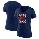 Detroit Tigers Women's Motor City Baseball V-Neck T-Shirt - Navy T-shirts