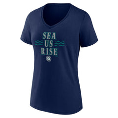 Seattle Mariners Women's Sea Us Rise V-Neck T-Shirt - Navy T-shirts