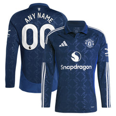 Manchester United 2024/25 Away Replica Long Sleeve Custom Jersey Navy