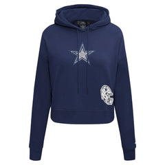 Dallas Cowboys Pro Standard Women's Jeweled Cropped Pullover Hoodie Navy