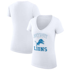 Detroit Lions G-III 4Her by Carl Banks Women's Super-Slim Fit Lightweight Team Logo Graphic V-Neck T-Shirt White