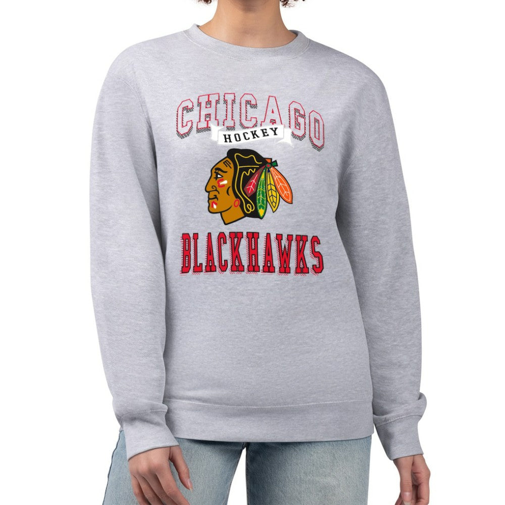 NHL Chicago Blackhawks G-III 4Her by Carl Banks Women's Team Logo Tri-Blend Fleece Pullover Sweatshirt - Heather Gray
