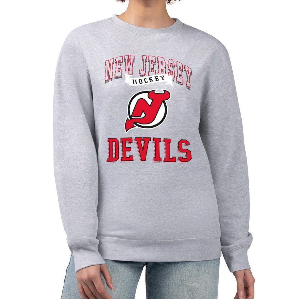 NHL New Jersey Devils G-III 4Her by Carl Banks Women's Team Logo Tri-Blend Fleece Pullover Sweatshirt - Heather Gray