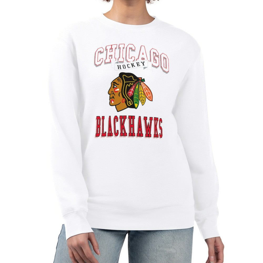 NHL Chicago Blackhawks G-III 4Her by Carl Banks Women's Team Logo Tri-Blend Fleece Pullover Sweatshirt - White