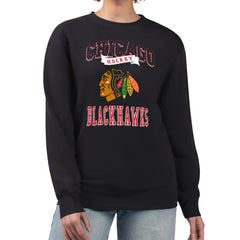 NHL Chicago Blackhawks G-III 4Her by Carl Banks Women's Team Logo Tri-Blend Fleece Pullover Sweatshirt - Black