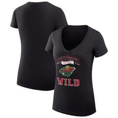 NHL Minnesota Wild G-III 4Her by Carl Banks Women's Super-Slim Fit Lightweight Team Logo Graphic V-Neck T-Shirt - Black