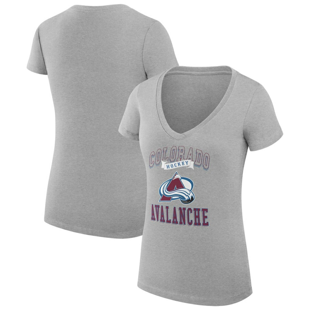 NHL Colorado Avalanche G-III 4Her by Carl Banks Women's Super-Slim Fit Lightweight Team Logo Graphic V-Neck T-Shirt - Heather Gray