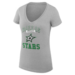 NHL Dallas Stars G-III 4Her by Carl Banks Women's Super-Slim Fit Lightweight Team Logo Graphic V-Neck T-Shirt - Heather Gray