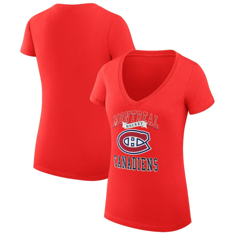 NHL Montreal Canadiens G-III 4Her by Carl Banks Women's Super-Slim Fit Lightweight Team Logo Graphic V-Neck T-Shirt - Red
