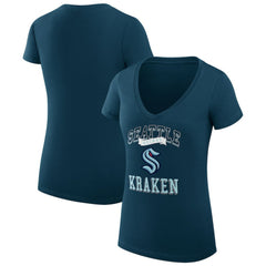 NHL Seattle Kraken G-III 4Her by Carl Banks Women's Super-Slim Fit Lightweight Team Logo Graphic V-Neck T-Shirt - Navy