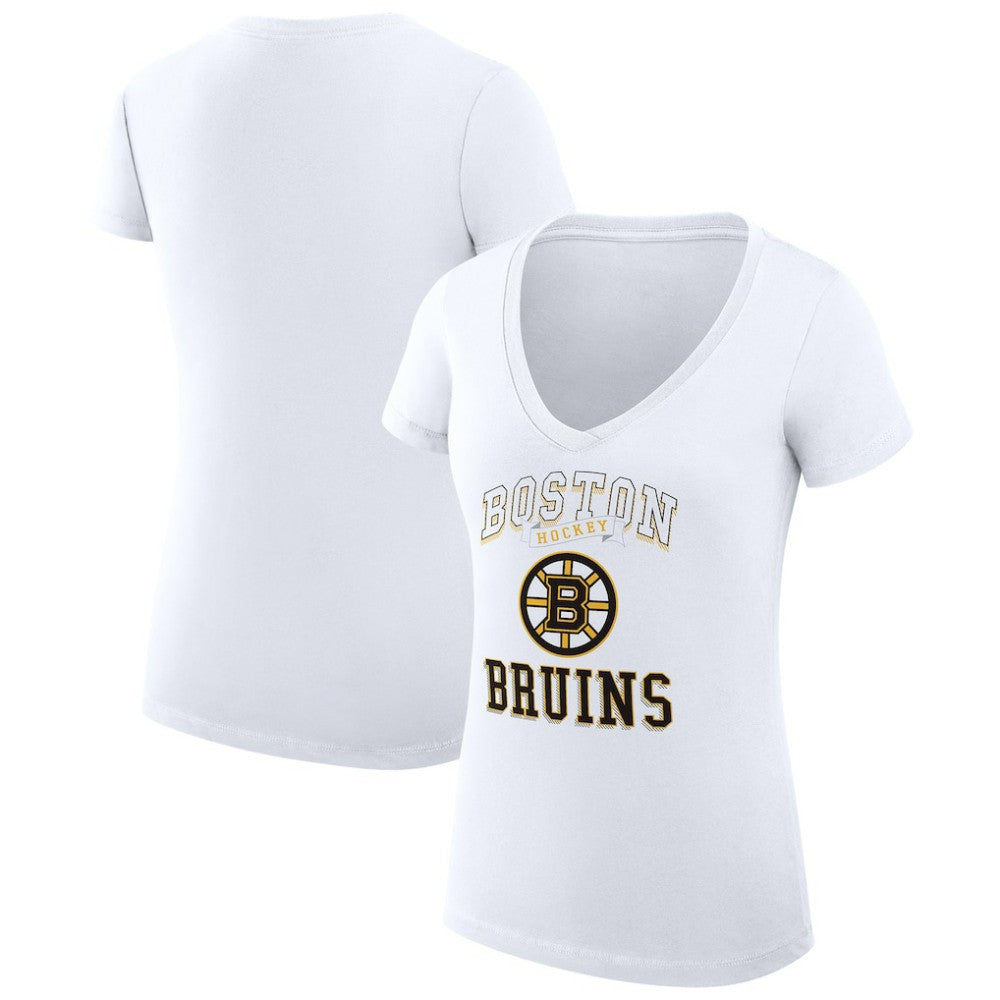 NHL Boston Bruins G-III 4Her by Carl Banks Women's Super-Slim Fit Lightweight Team Logo Graphic V-Neck T-Shirt - White