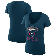 NHL Washington Capitals G-III 4Her by Carl Banks Women's Super-Slim Fit Lightweight Team Logo Graphic V-Neck T-Shirt - Navy