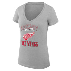 NHL Detroit Red Wings G-III 4Her by Carl Banks Women's Super-Slim Fit Lightweight Team Logo Graphic V-Neck T-Shirt - Heather Gray