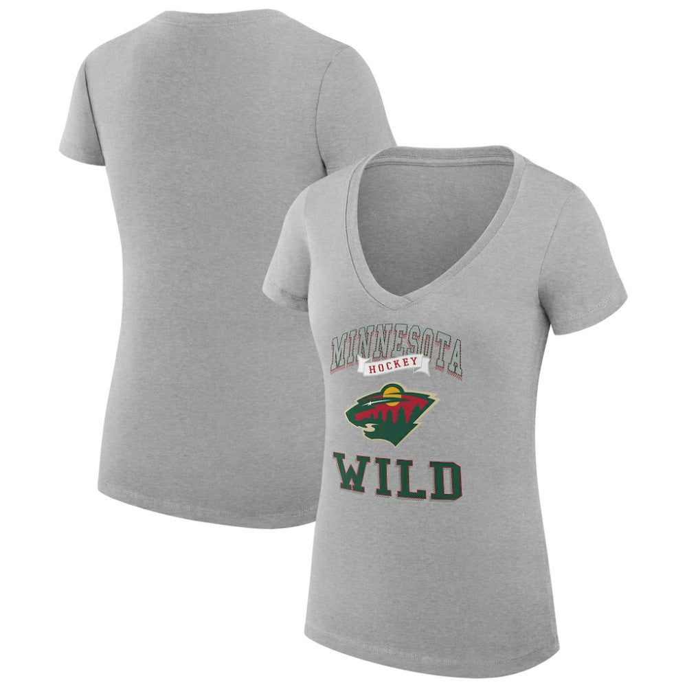 NHL Minnesota Wild G-III 4Her by Carl Banks Women's Super-Slim Fit Lightweight Team Logo Graphic V-Neck T-Shirt - Heather Gray