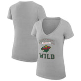 NHL Minnesota Wild G-III 4Her by Carl Banks Women's Super-Slim Fit Lightweight Team Logo Graphic V-Neck T-Shirt - Heather Gray