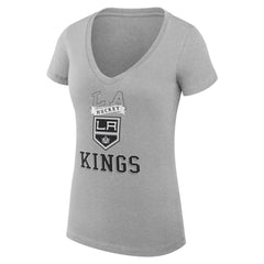 NHL Los Angeles Kings G-III 4Her by Carl Banks Women's Super-Slim Fit Lightweight Team Logo Graphic V-Neck T-Shirt - Heather Gray