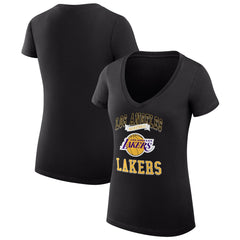 Los Angeles Lakers G-III 4Her by Carl Banks Women's Super-Slim Fit Lightweight Team Logo V-Neck T-Shirt Black
