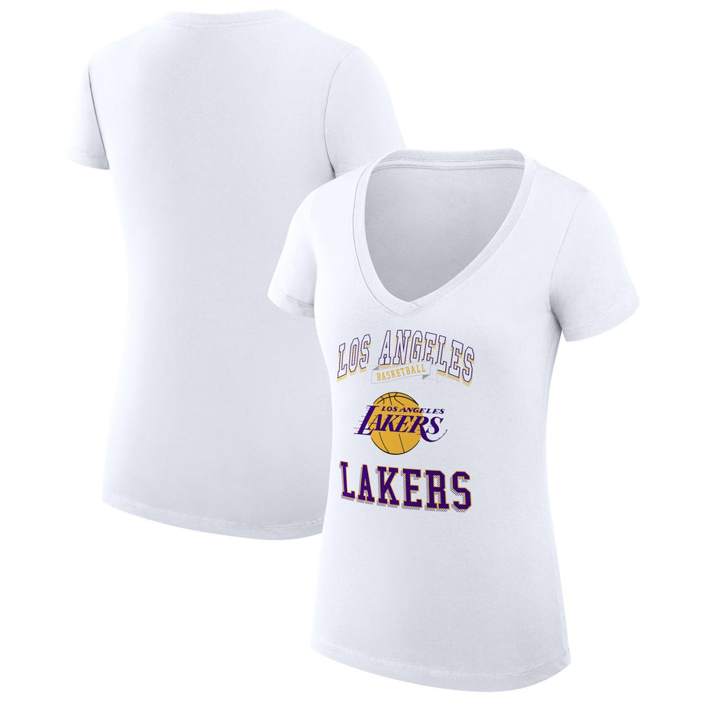 Los Angeles Lakers G-III 4Her by Carl Banks Women's Super-Slim Fit Lightweight Team Logo V-Neck T-Shirt White