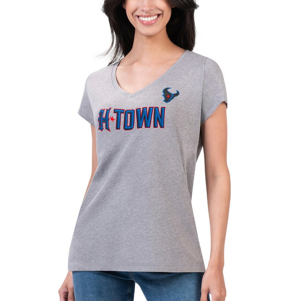 Houston Texans G-III 4Her by Carl Banks Women's Super-Slim Fit Lightweight H-Town V-Neck T-Shirt Heather Gray