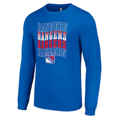 NHL New York Rangers Starter Four Team Name Logo Long Sleeve Graphic T-Shirt - Blue