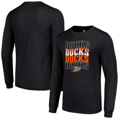 NHL Anaheim Ducks Starter Four Team Name Logo Long Sleeve Graphic T-Shirt - Black