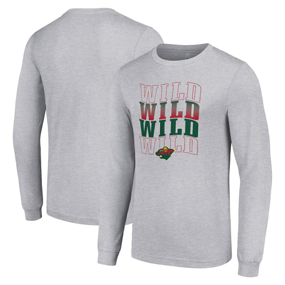NHL Minnesota Wild Starter Four Team Name Logo Long Sleeve Graphic T-Shirt - Heather Gray