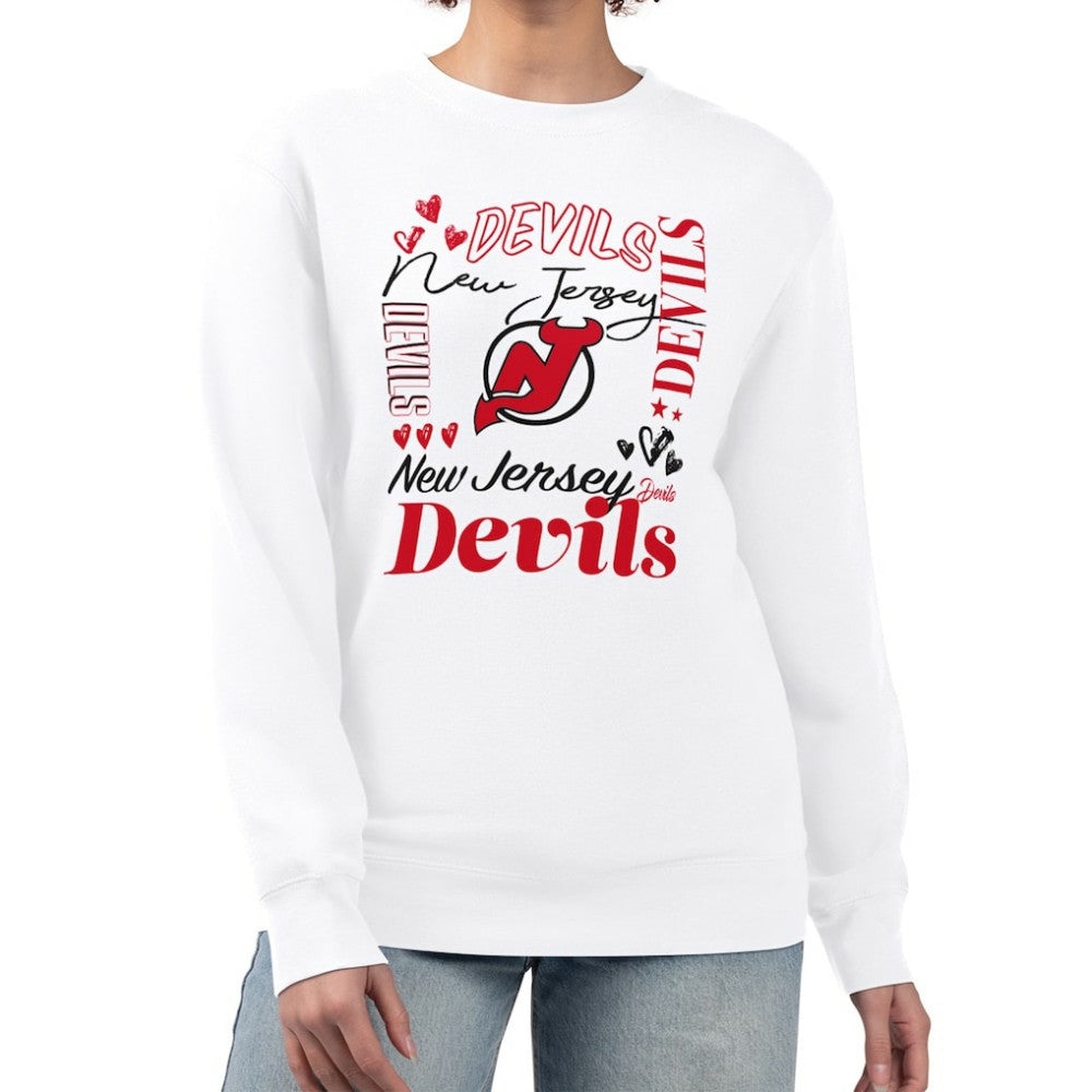 NHL New Jersey Devils G-III 4Her by Carl Banks Women's Collage Graphic Fleece Long Sleeve Pullover Sweatshirt - White