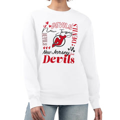 NHL New Jersey Devils G-III 4Her by Carl Banks Women's Collage Graphic Fleece Long Sleeve Pullover Sweatshirt - White