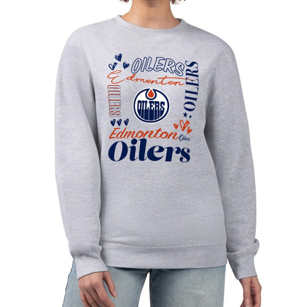 NHL Edmonton Oilers G-III 4Her by Carl Banks Women's Collage Graphic Fleece Long Sleeve Pullover Sweatshirt - Heather Gray
