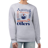NHL Edmonton Oilers G-III 4Her by Carl Banks Women's Collage Graphic Fleece Long Sleeve Pullover Sweatshirt - Heather Gray