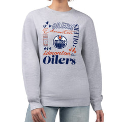 NHL Edmonton Oilers G-III 4Her by Carl Banks Women's Collage Graphic Fleece Long Sleeve Pullover Sweatshirt - Heather Gray