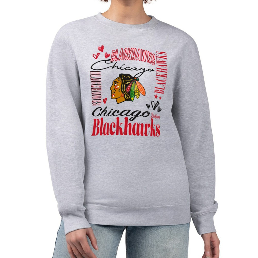 NHL Chicago Blackhawks G-III 4Her by Carl Banks Women's Collage Graphic Fleece Long Sleeve Pullover Sweatshirt - Heather Gray