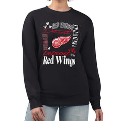 NHL Detroit Red Wings G-III 4Her by Carl Banks Women's Collage Graphic Fleece Long Sleeve Pullover Sweatshirt - Black
