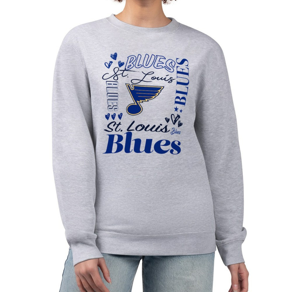 NHL St. Louis Blues G-III 4Her by Carl Banks Women's Collage Graphic Fleece Long Sleeve Pullover Sweatshirt - Heather Gray