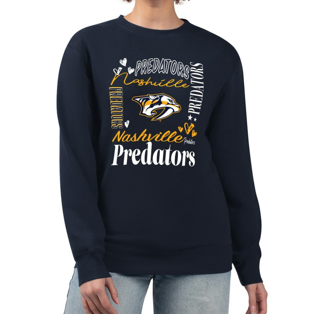 NHL Nashville Predators G-III 4Her by Carl Banks Women's Collage Graphic Fleece Long Sleeve Pullover Sweatshirt - Navy