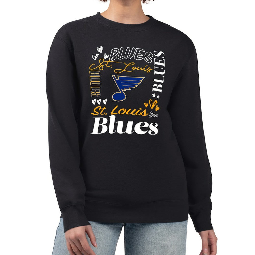 NHL St. Louis Blues G-III 4Her by Carl Banks Women's Collage Graphic Fleece Long Sleeve Pullover Sweatshirt - Black
