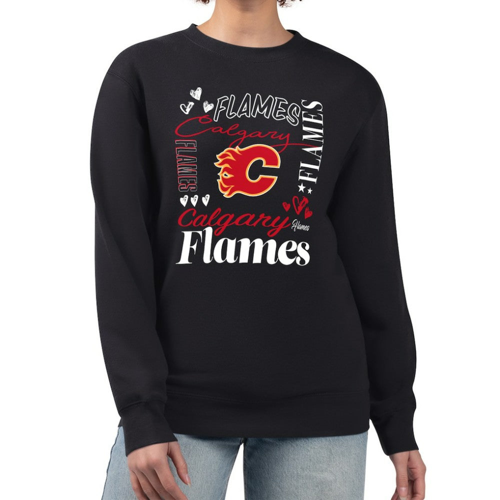 NHL Calgary Flames G-III 4Her by Carl Banks Women's Collage Graphic Fleece Long Sleeve Pullover Sweatshirt - Black