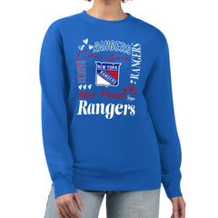 NHL New York Rangers G-III 4Her by Carl Banks Women's Collage Graphic Fleece Long Sleeve Pullover Sweatshirt - Blue
