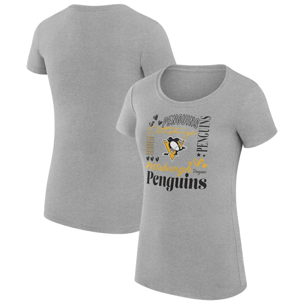 NHL Pittsburgh Penguins G-III 4Her by Carl Banks Women's Super-Slim Fit Lightweight Collage Team Graphic T-Shirt - Heather Gray