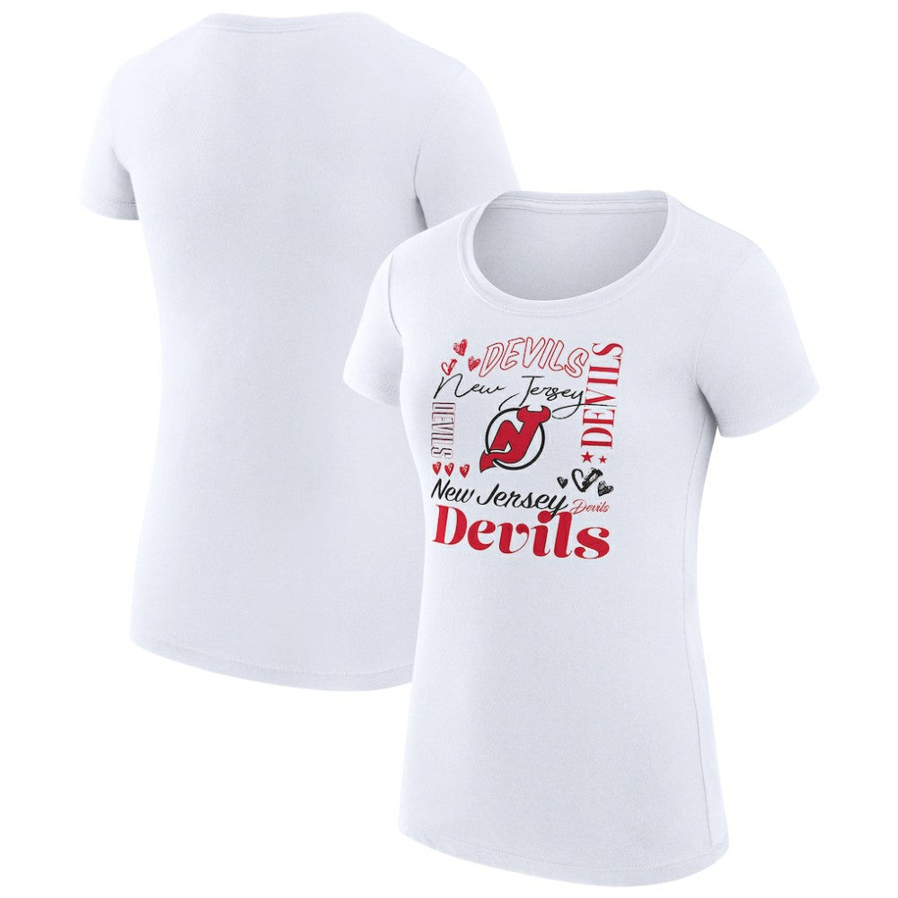 NHL New Jersey Devils G-III 4Her by Carl Banks Women's Super-Slim Fit Lightweight Collage Team Graphic T-Shirt - White