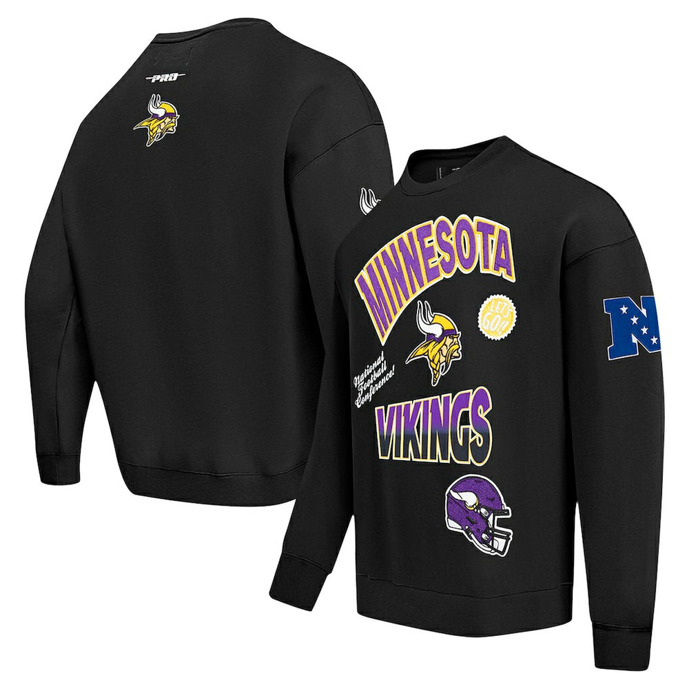 Minnesota Vikings Pro Standard Turn It Up Drop Shoulder Pullover Sweatshirt Black